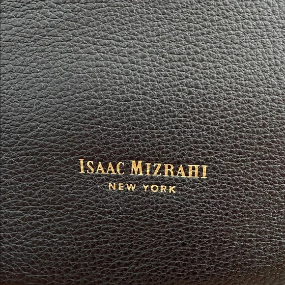 Isaac Mizrahi Black Leather Tote with Tan Straps - Picture 2 of 9